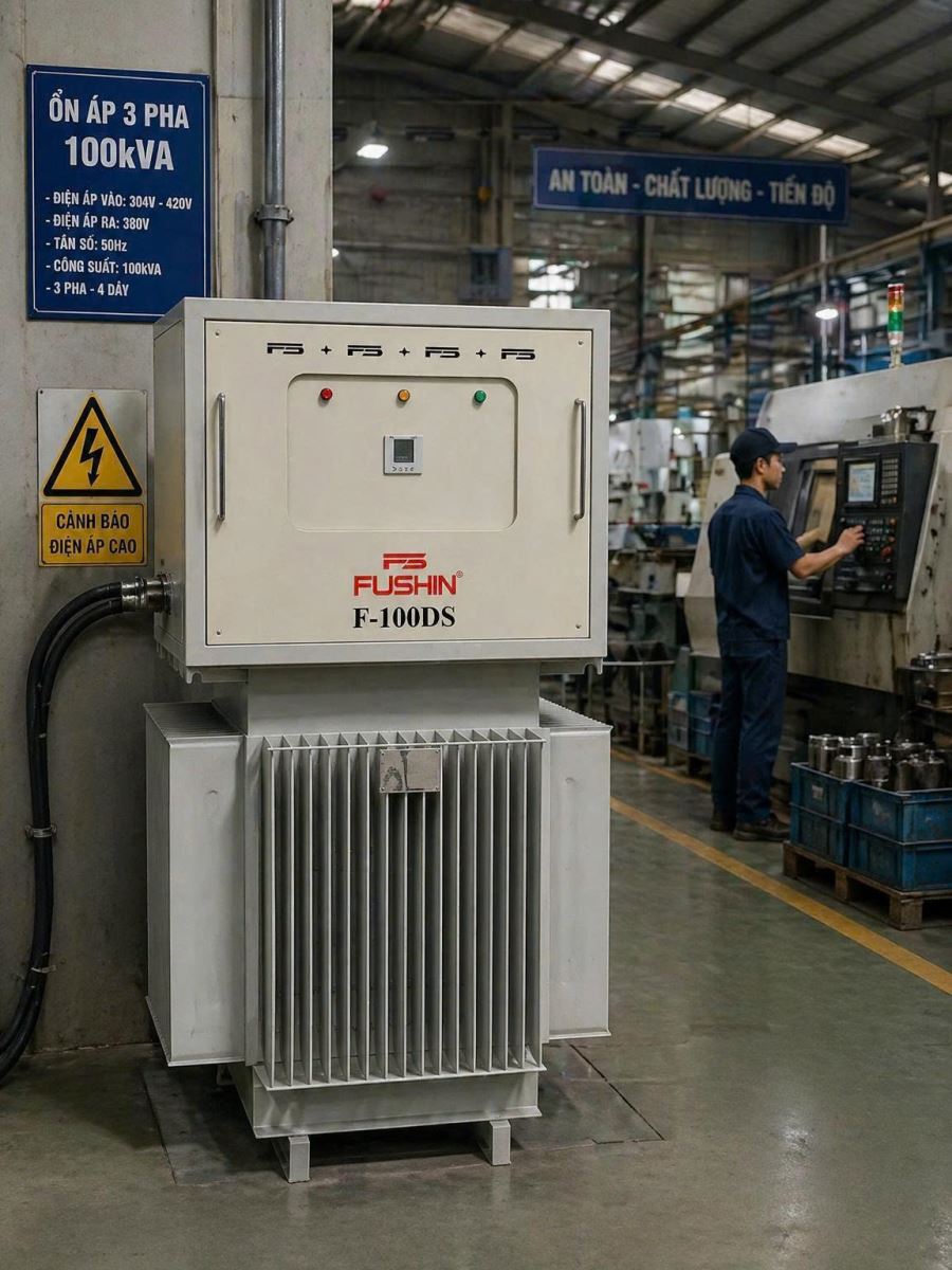 Lợi ích và ứng dụng thực tế của ổn áp 3 pha ngâm dầu 100kVA trong nhà máy sản xuất
