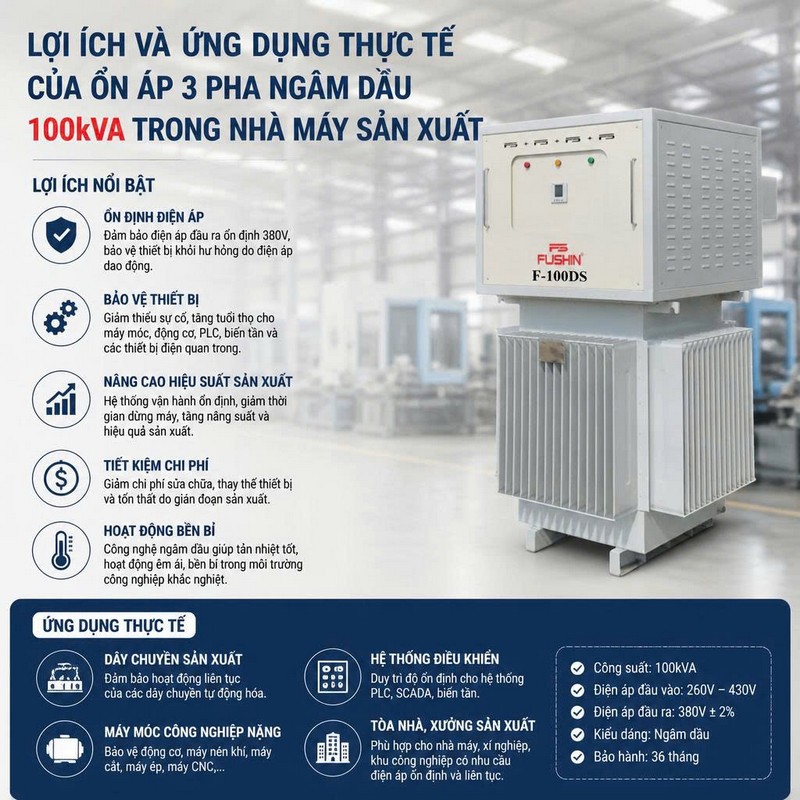 Ổn áp 3 pha ngâm dầu bảo vệ hệ thống máy móc CNC, máy cắt Lazer