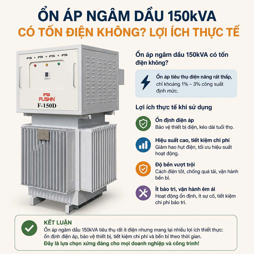 sử dụng ổn áp 3 pha 150kva ngâm dầu tốn bao nhiêu tiền điện