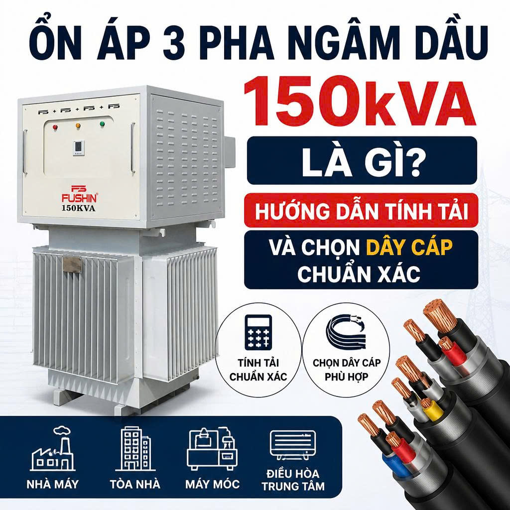 Ổn áp 3 pha ngâm dầu 150kVA là gì? Hướng dẫn tính tải và chọn dây cáp chuẩn xác