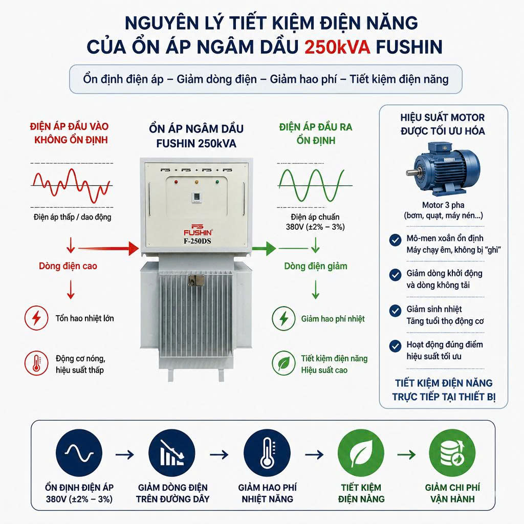 5 lợi ích vượt trội của ổn áp 3 pha ngâm dầu 250kVA Fushin