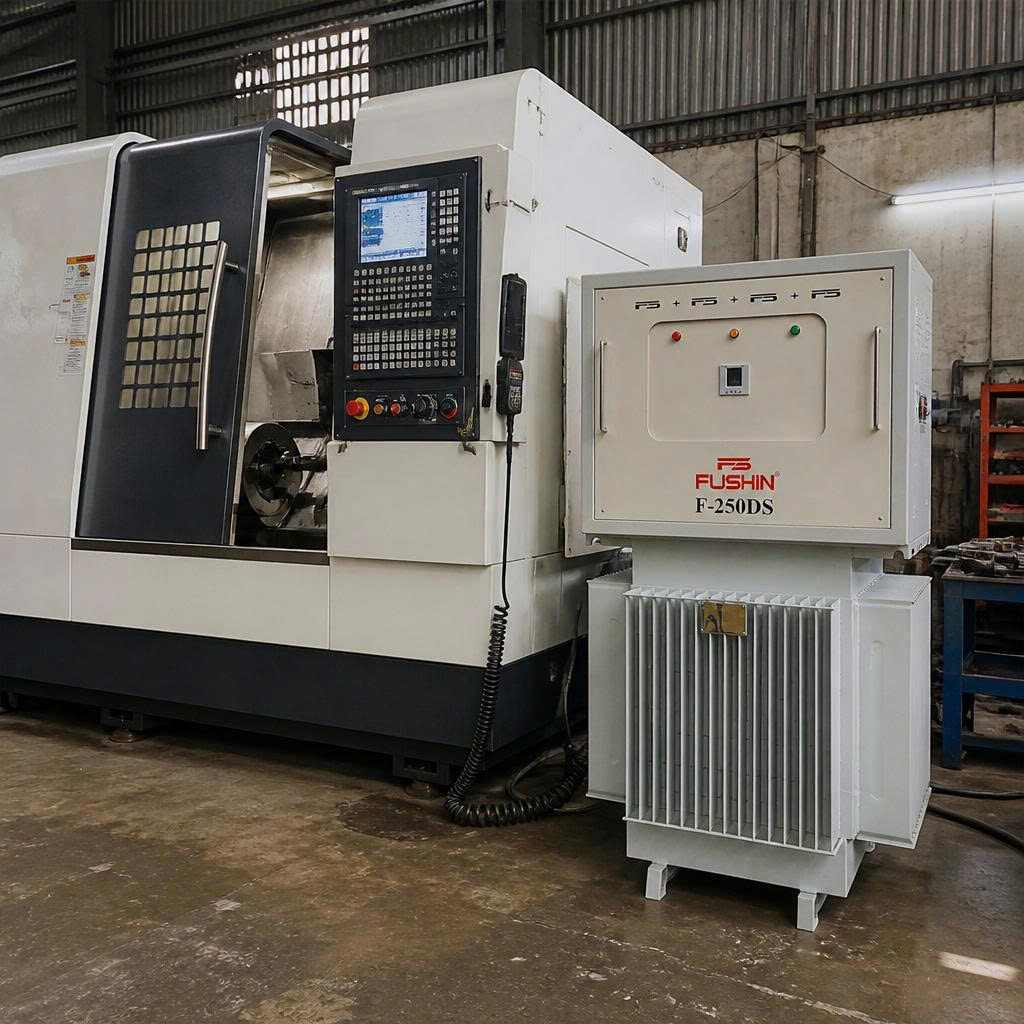 Ứng dụng ổn áp ngâm dầu Fushin 250kVA cho xưởng máy CNC