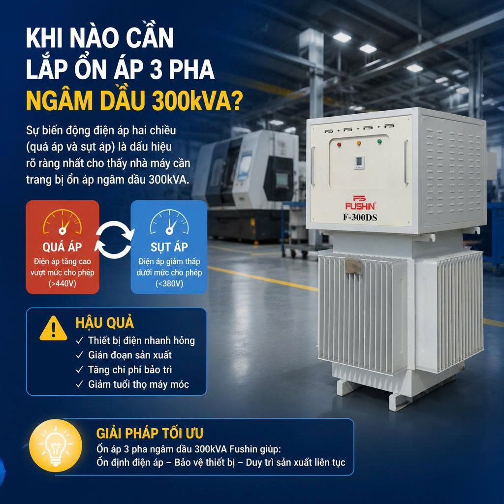 Nhận diện thời điểm cần lắp đặt ổn áp 3 pha ngâm dầu 300kVA Fushin