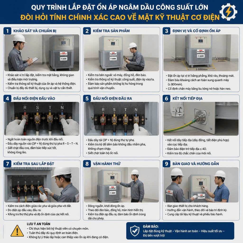 lắp đặt điện đầu vào và đầu ra cho ổn áp ngâm dầu