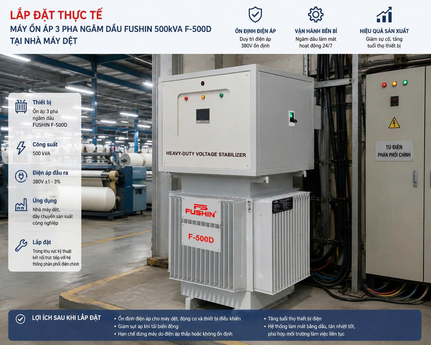 Ổn áp 3 pha Ngâm Dầu 500KVA - F500D