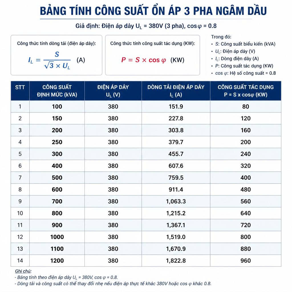 Hướng dẫn tính tải và lắp đặt ổn áp 3 pha ngâm dầu 300kVA Fushin