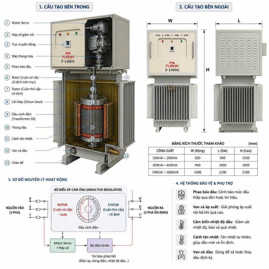 Ổn Áp Ngâm Dầu Fushin 200kVA: Hiệu Suất Cao, Giá Tốt