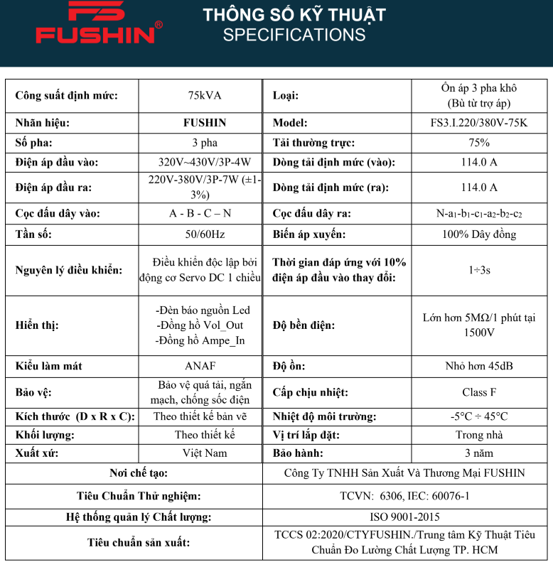 ỔN ÁP 3PHA 75KVA(320V-430V) - FS3.I.220/380V