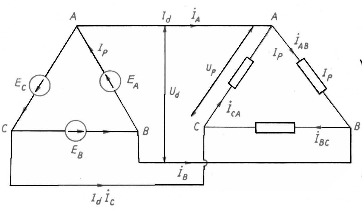 Cách đấu dây hình tam giác (D) trong mạch điện 3 pha