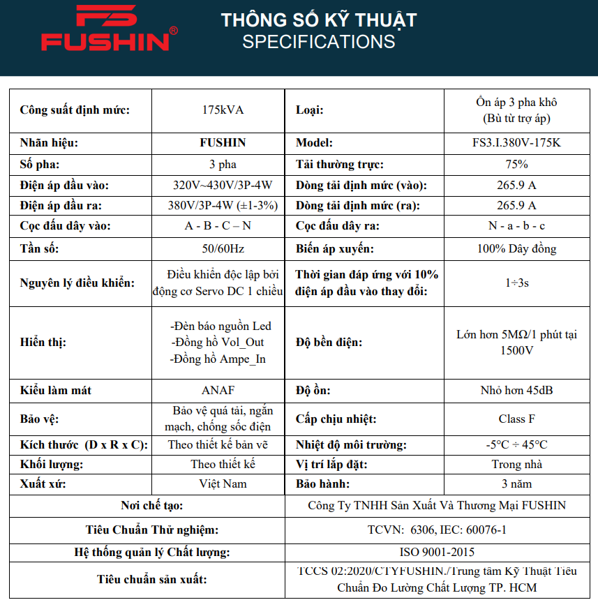 ỔN ÁP 3PHA 175KVA (320V -430V) - FS3.I.380V