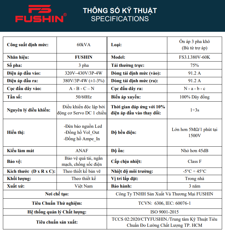 ỔN ÁP 3PHA 60KVA (320V -430V) - FS3.I.380V